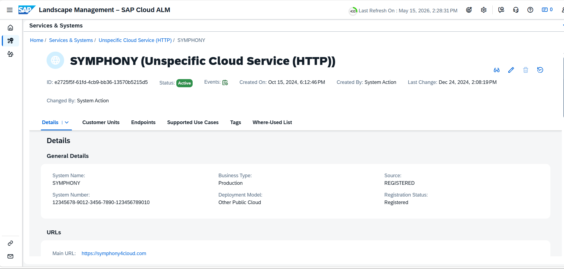 SAP Cloud ALM Landscape Management – Symphony Unspecific Cloud Service (HTTP) Configuration