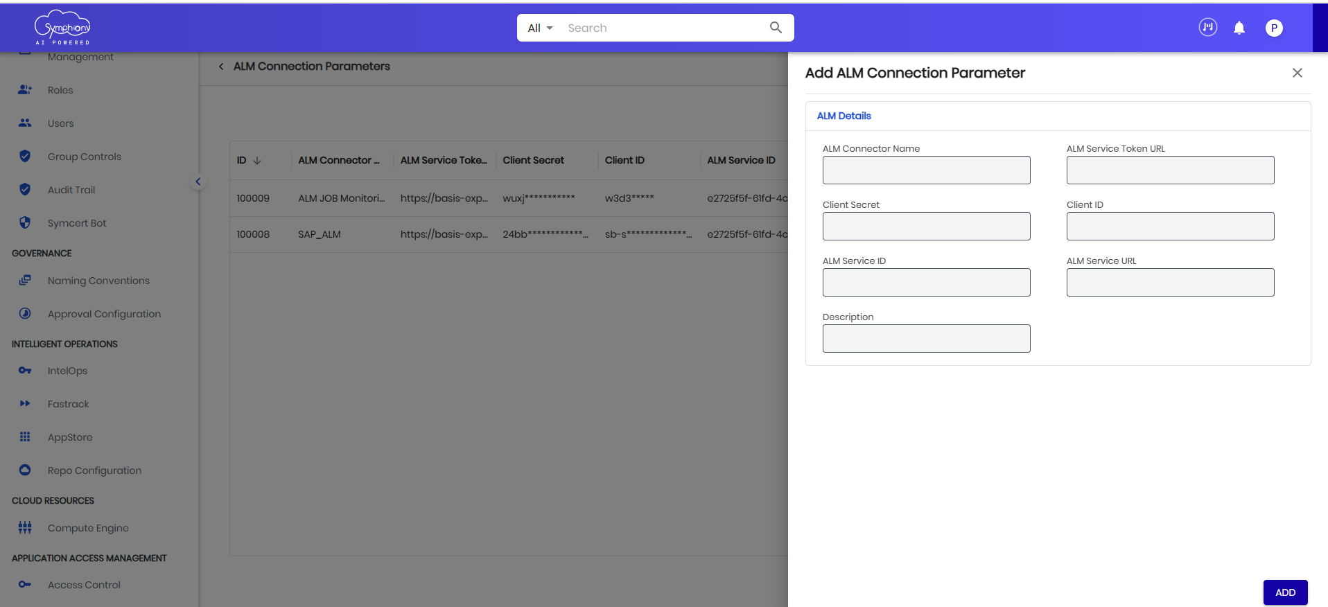 ALM Service Input Fields