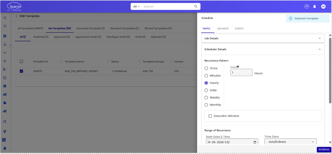 Scheduling Templates from Symphony