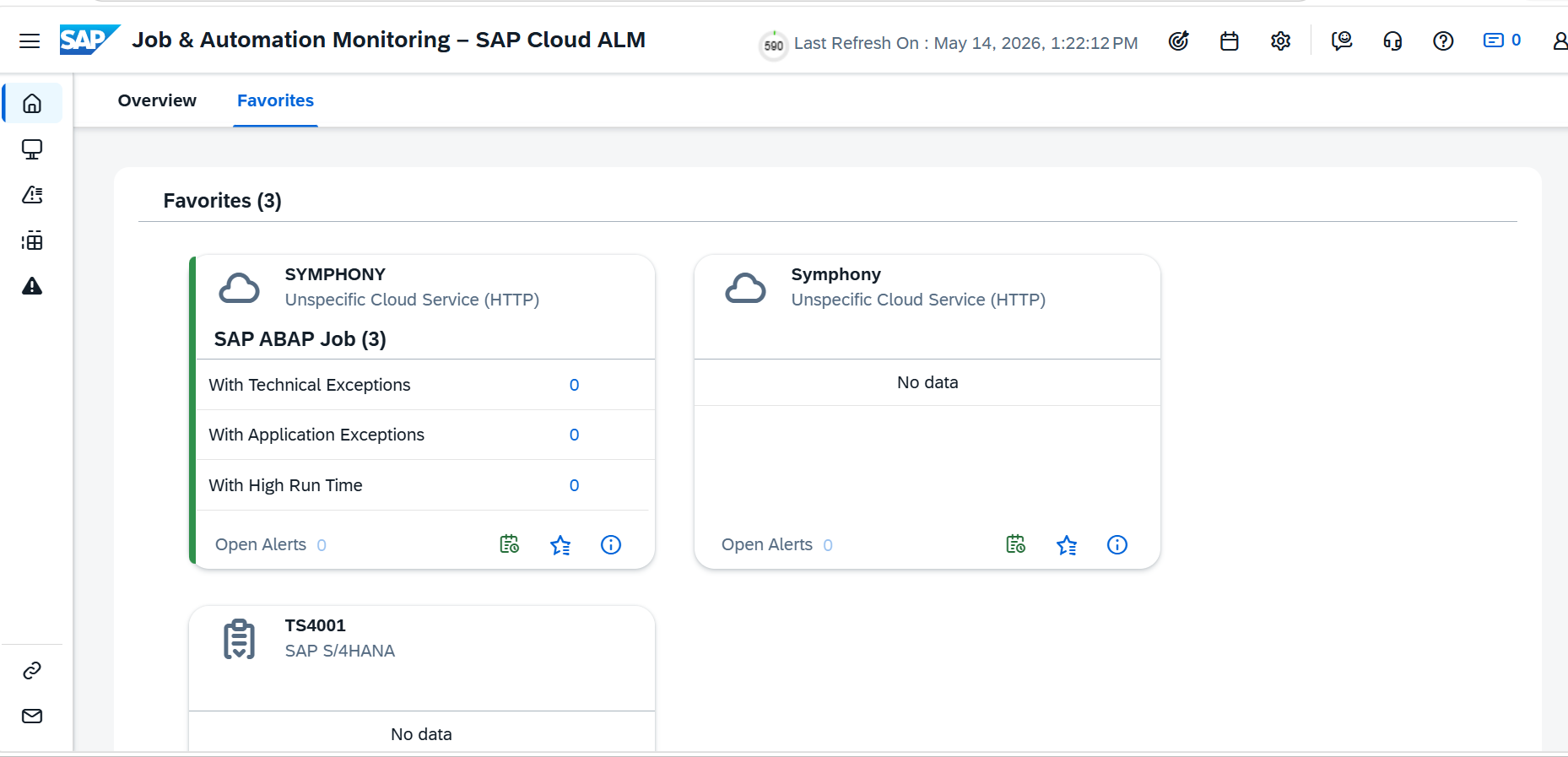 Favorites Screen in Job & Automation Monitoring